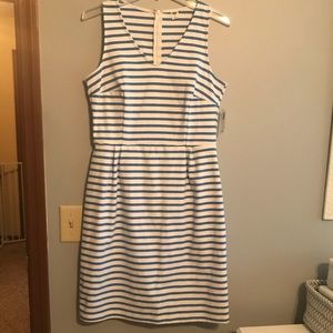Light blue and white striped sleeveless dress